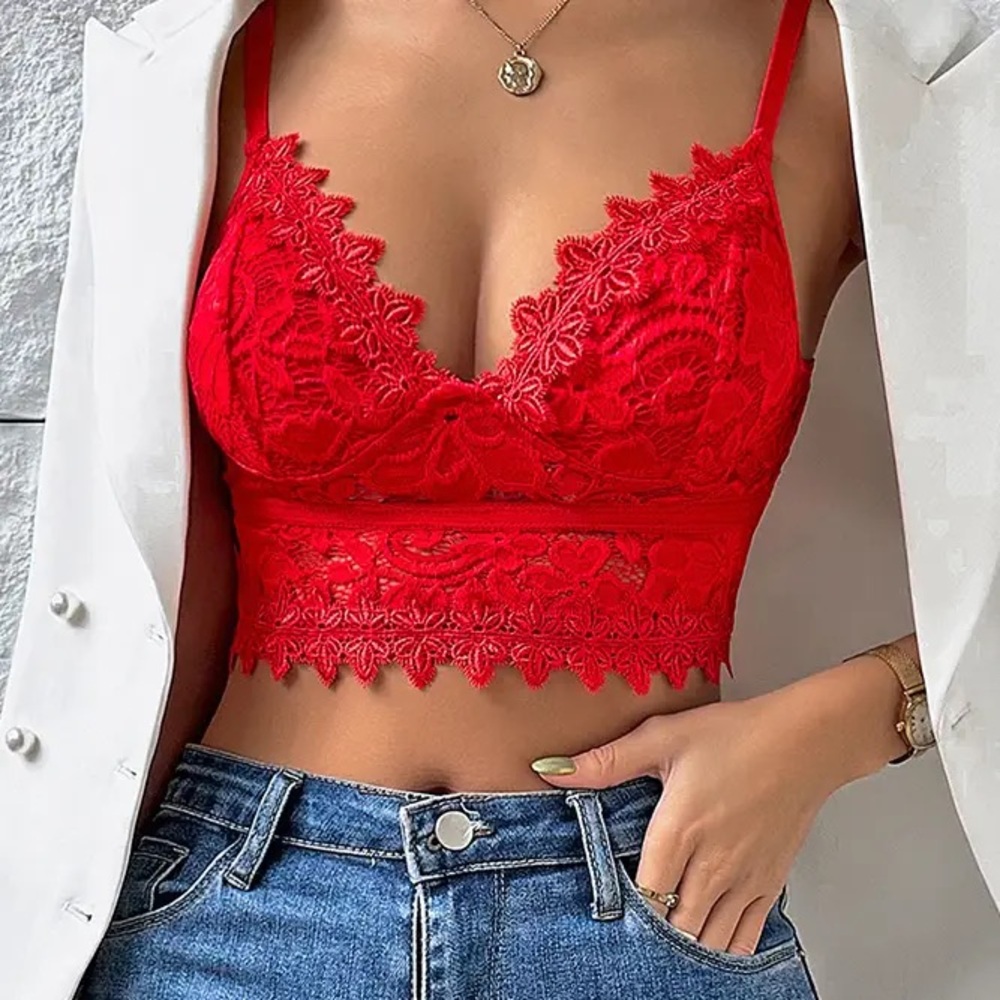 Elegant Red Lace Bralette Crop Top